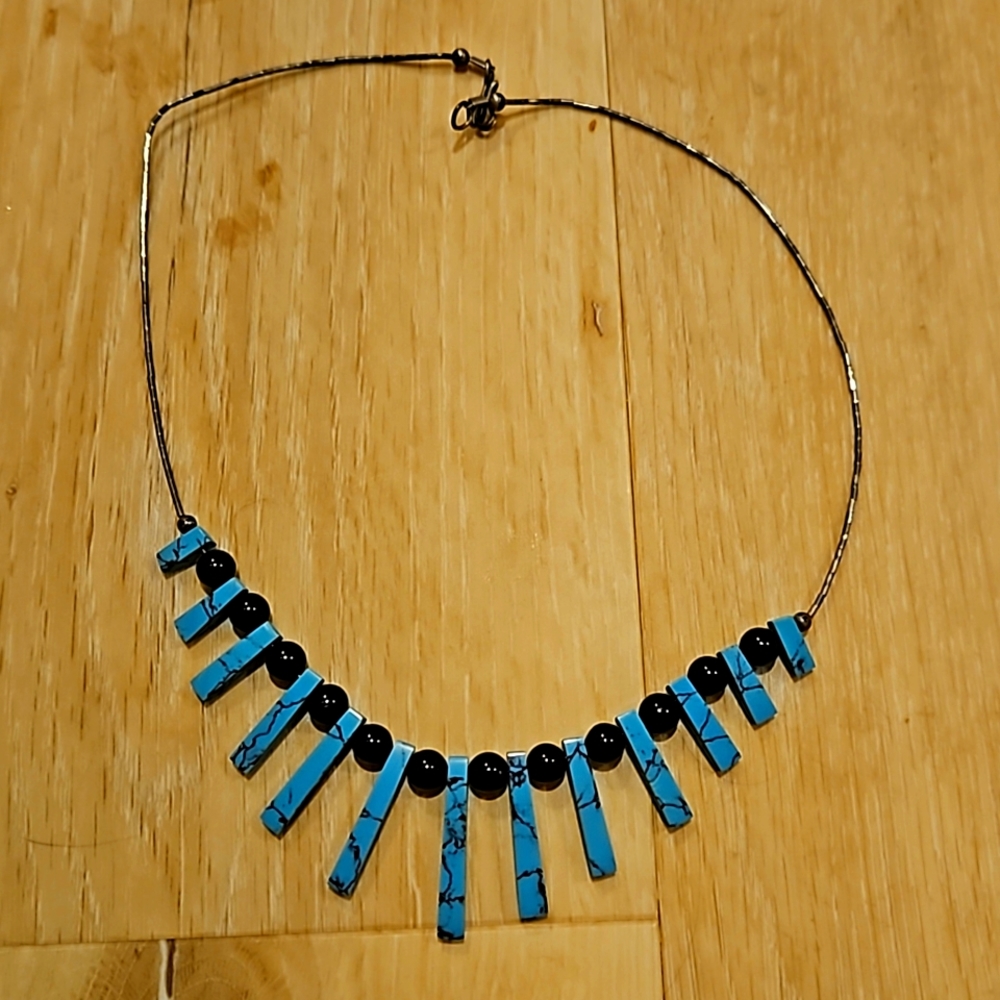 Onyx turquoise  silver necklace